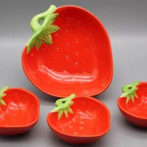 Vintage Pier One Wild Strawberry Shape Bowl Set Cottagecore Woodland Fairy Vibes